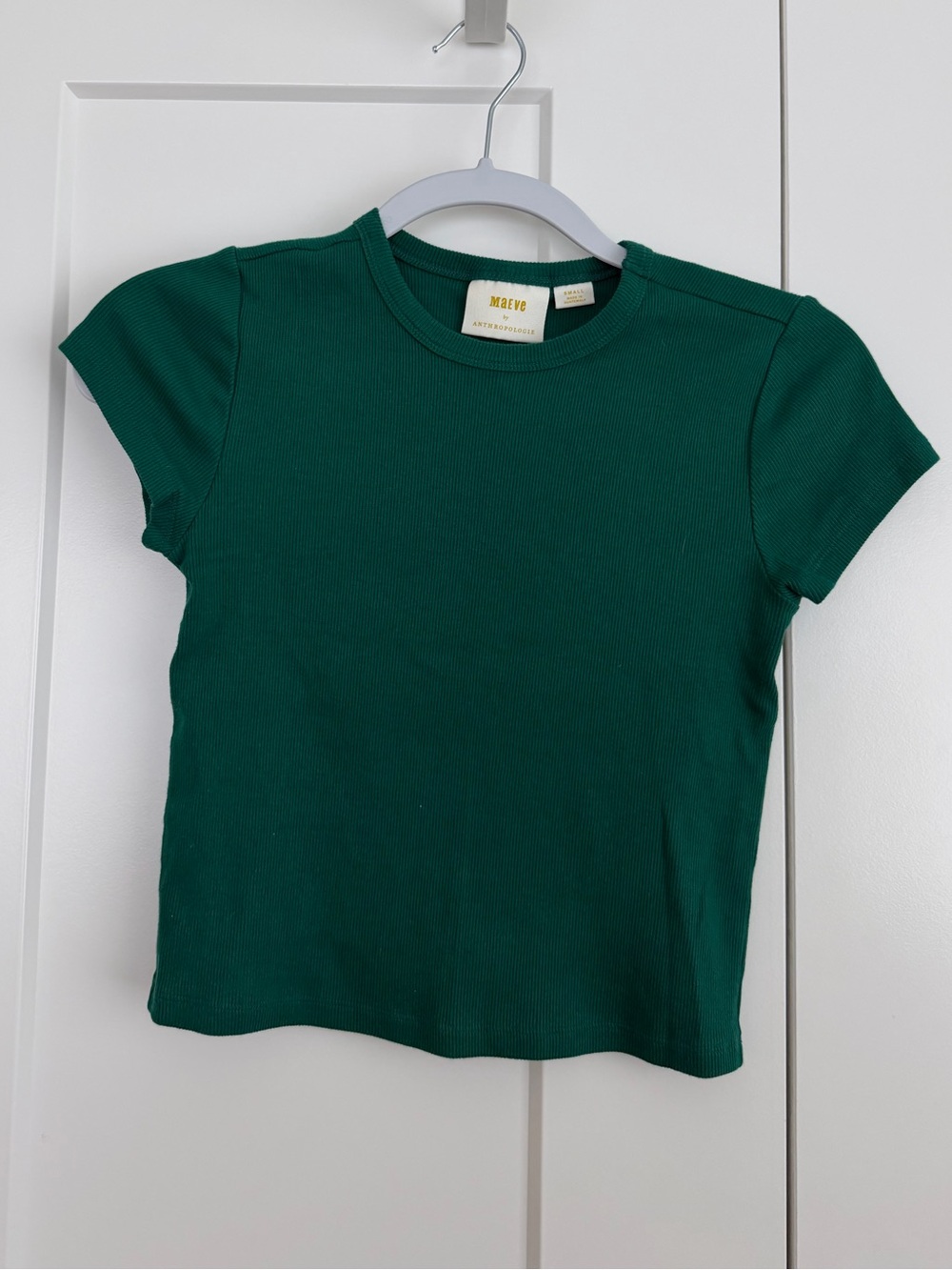 Maeve Anthropologie Green Ribbed Fitted Baby Tee Size Small